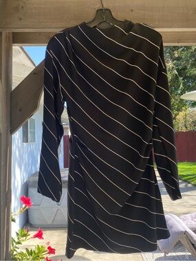 H&M Black Draped Dress with White Diagonal Stripes